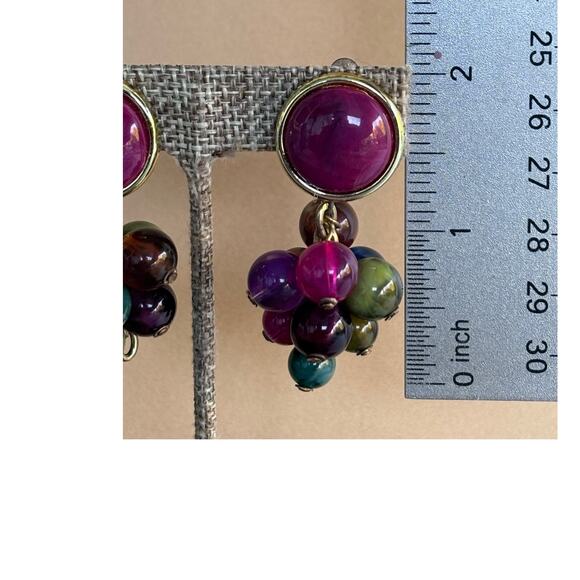 Vintage 80's Enamel & Jewel Tone Beaded Drop Dangle Earrings - Picture 5 of 5